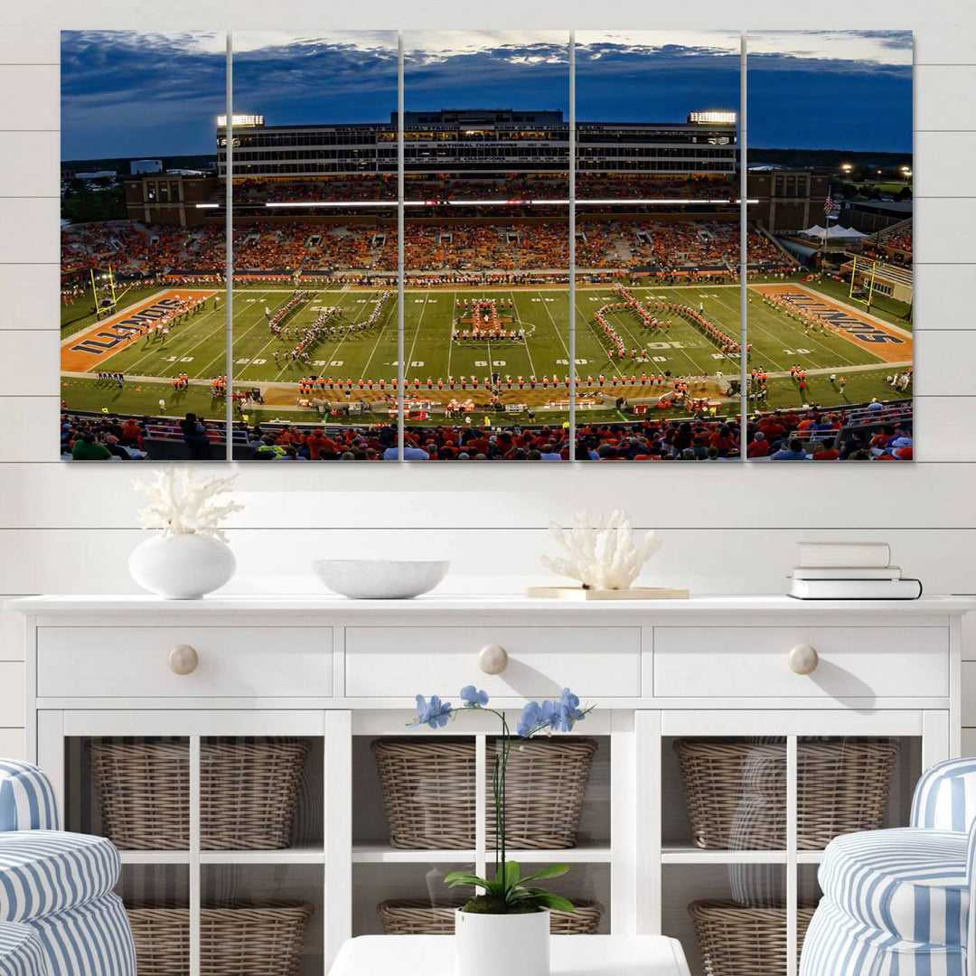 University of Illinois Fighting Illini Football Team Print - Champaign Illinois Memorial Stadium Wall Art Canvas Print