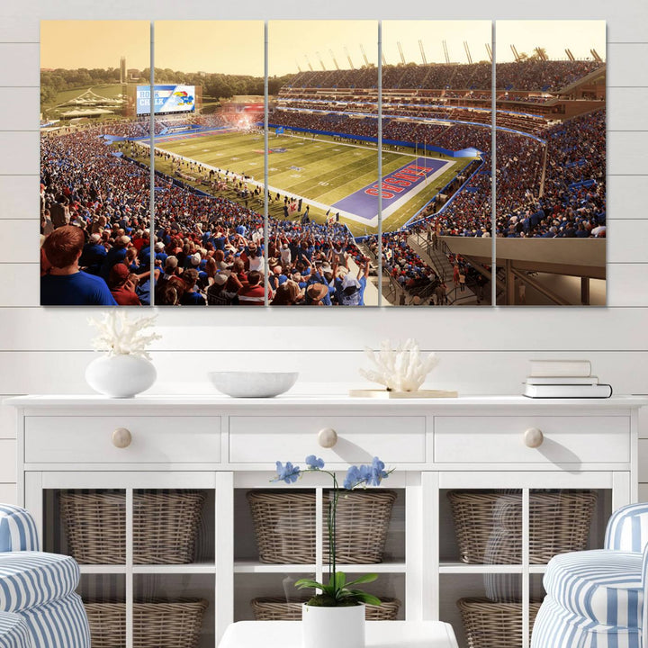 University of Kansas Jayhawks Football Team Print - Lawrence Kansas Memorial Stadium Wall Art Canvas Print