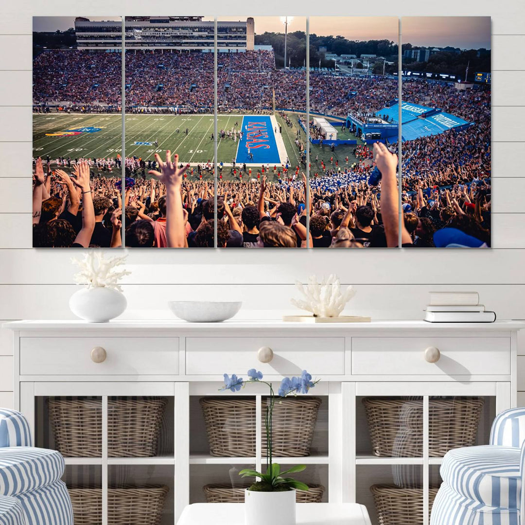 University of Kansas Jayhawks Football Team Print - Lawrence Kansas Memorial Stadium Wall Art Canvas Print