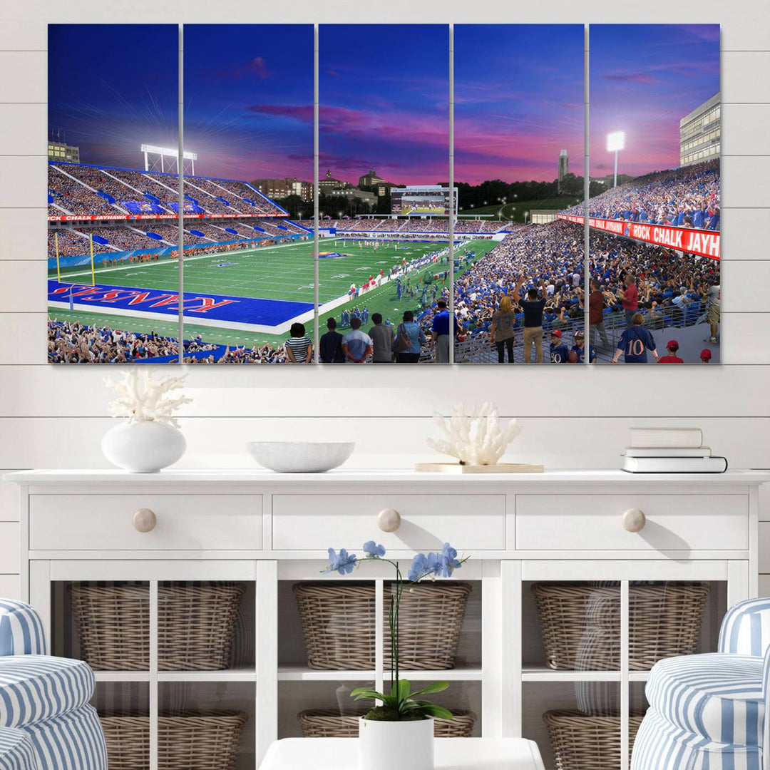 University of Kansas Jayhawks Football Team Print - Lawrence Kansas Memorial Stadium Wall Art Canvas Print