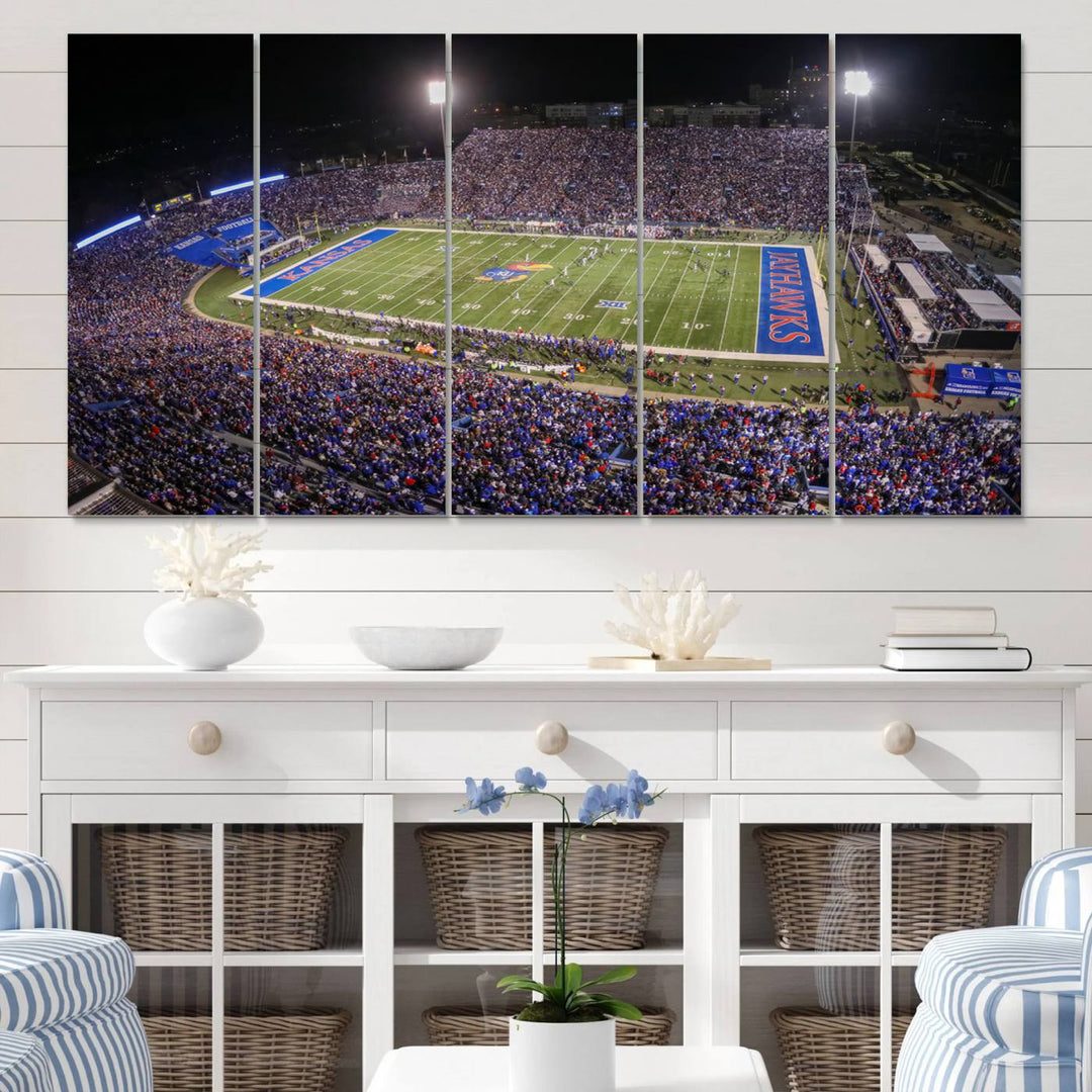 University of Kansas Jayhawks Football Team Print - Lawrence Kansas Memorial Stadium Wall Art Canvas Print