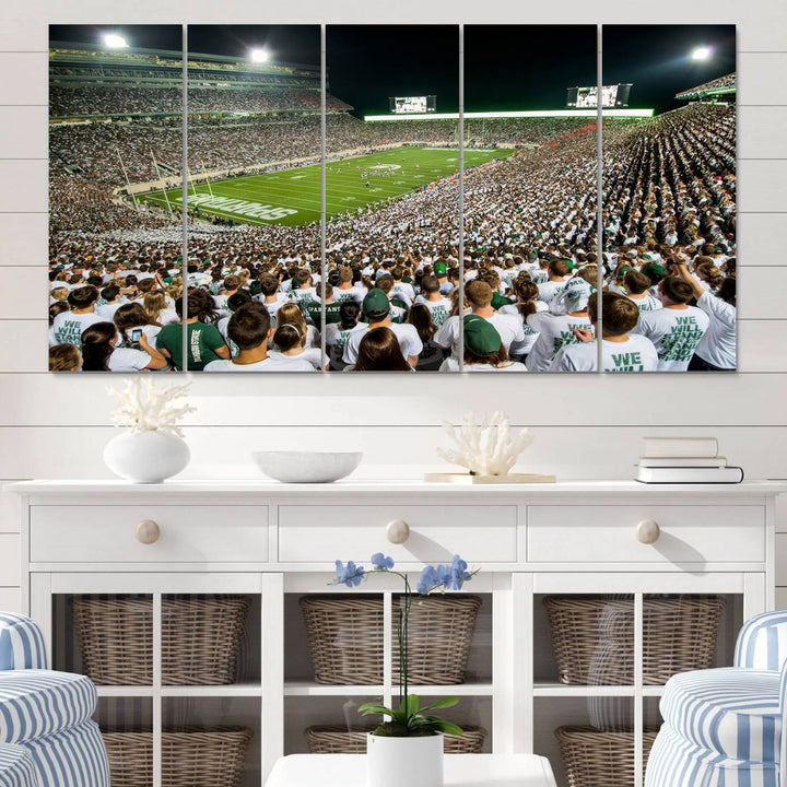 Michigan State Spartans Football Team Print - East Lansing Spartan Stadium Wall Art Canvas Print