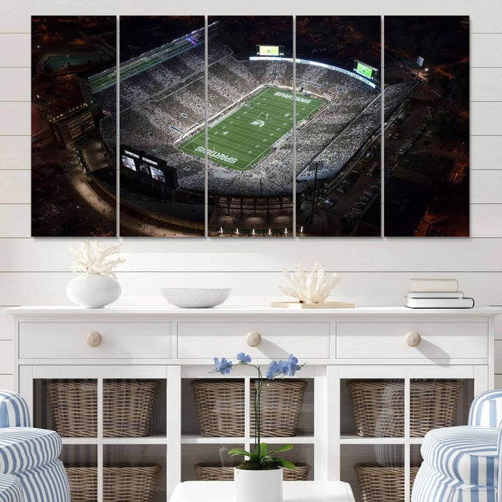 Michigan State Spartans Football Team Print - East Lansing Spartan Stadium Wall Art Canvas Print