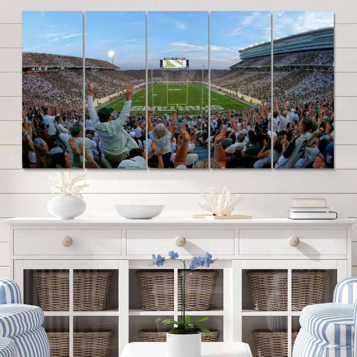 Michigan State Spartans Football Team Print - East Lansing Spartan Stadium Wall Art Canvas Print