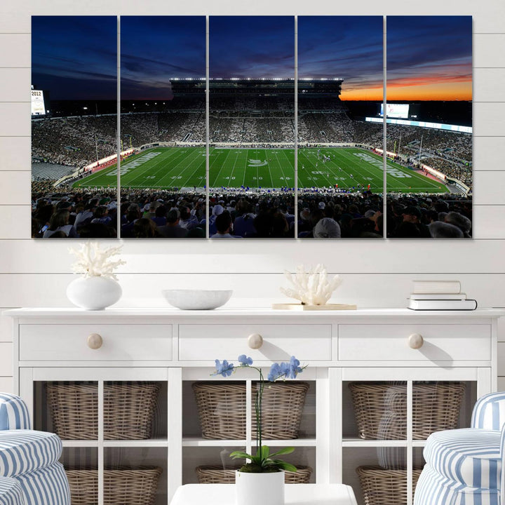 Michigan State Spartans Football Team Print - East Lansing Spartan Stadium Wall Art Canvas Print