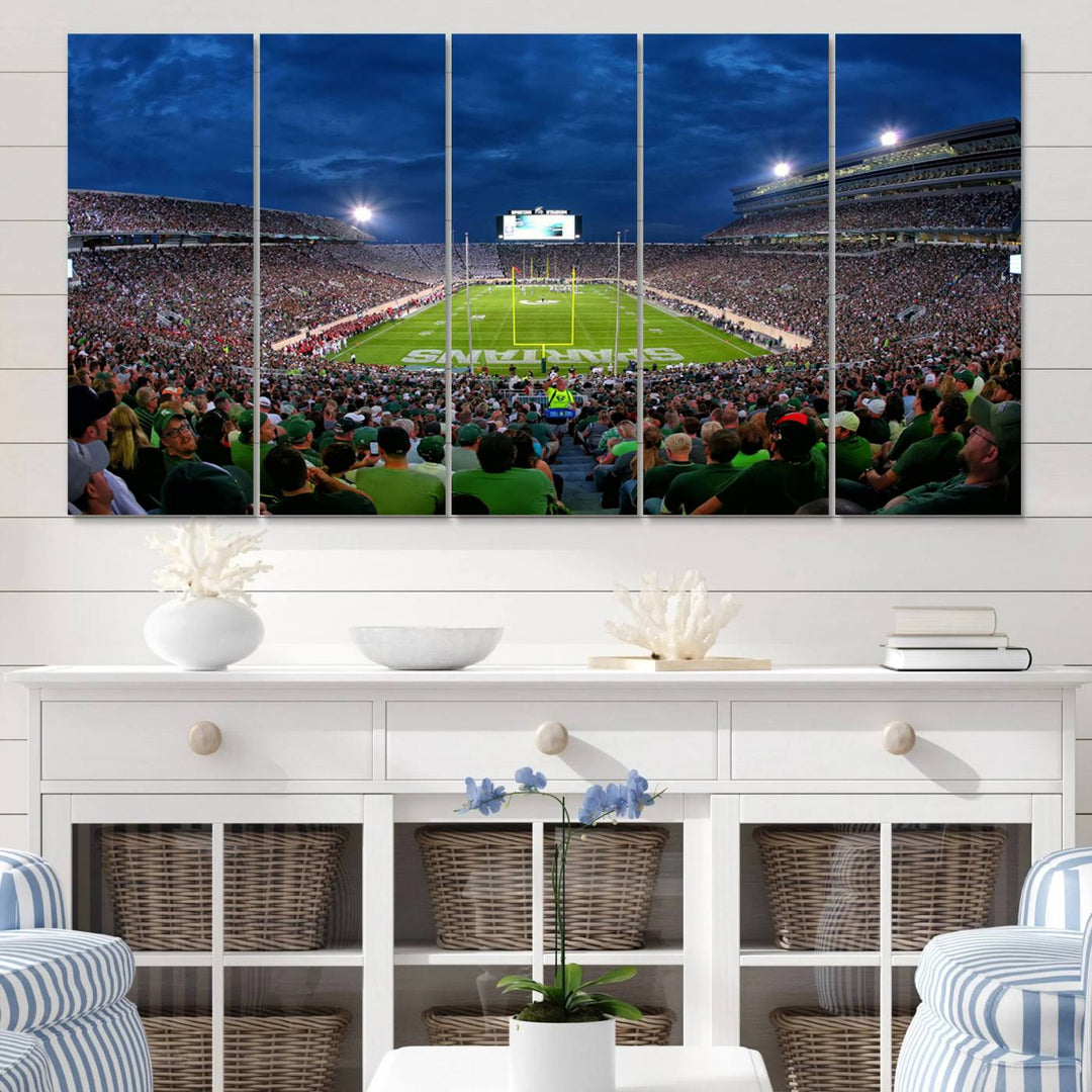 Michigan State Spartans Football Team Print - East Lansing Spartan Stadium Wall Art Canvas Print