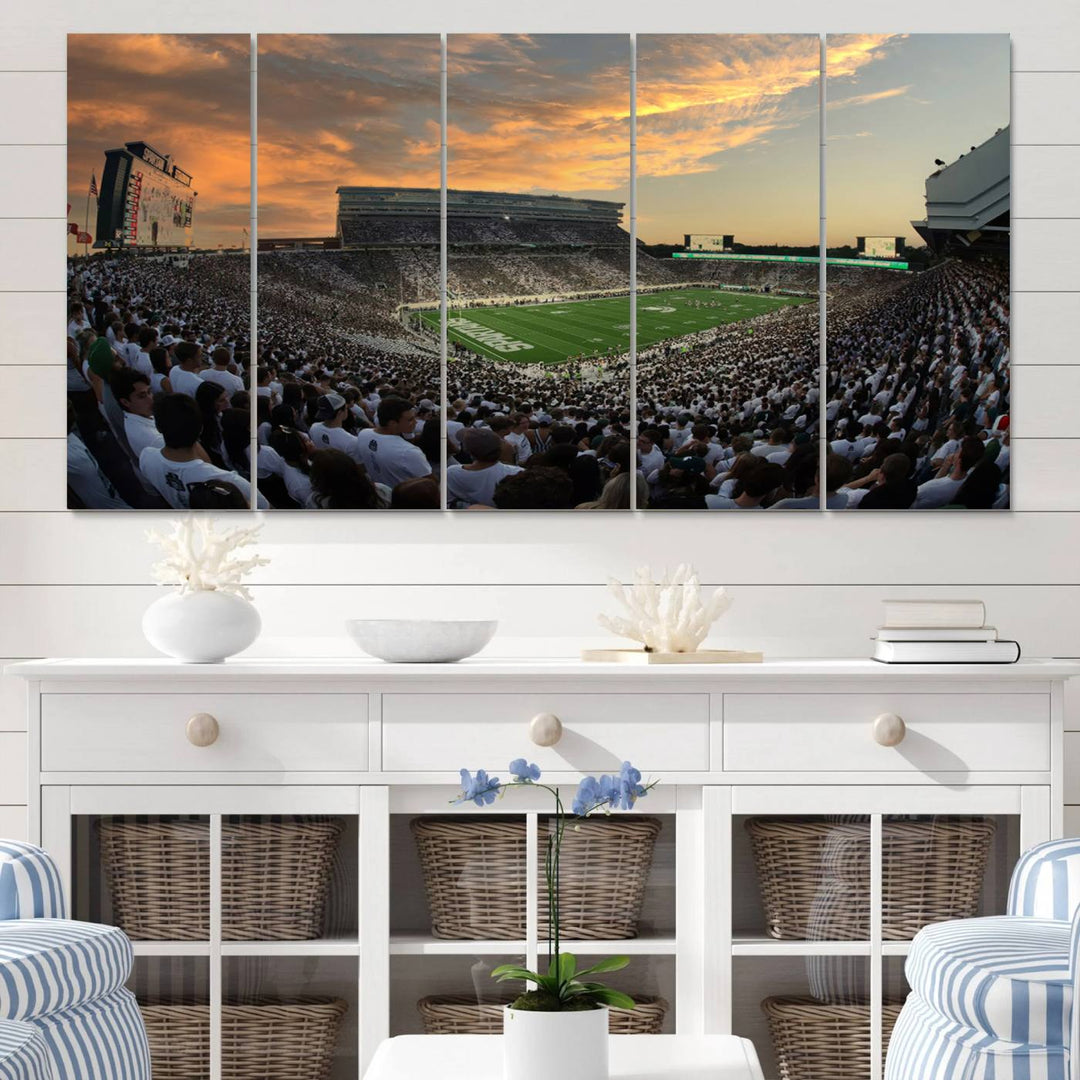 Michigan State Spartans Football Team Print - East Lansing Spartan Stadium Wall Art Canvas Print