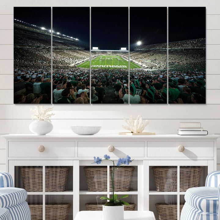 Michigan State Spartans Football Team Print - East Lansing Spartan Stadium Wall Art Canvas Print