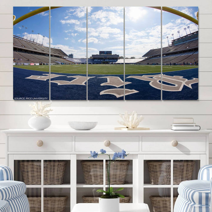 Rice University Owls Football Team Print - Houston Rice Stadium Wall Art Canvas Print