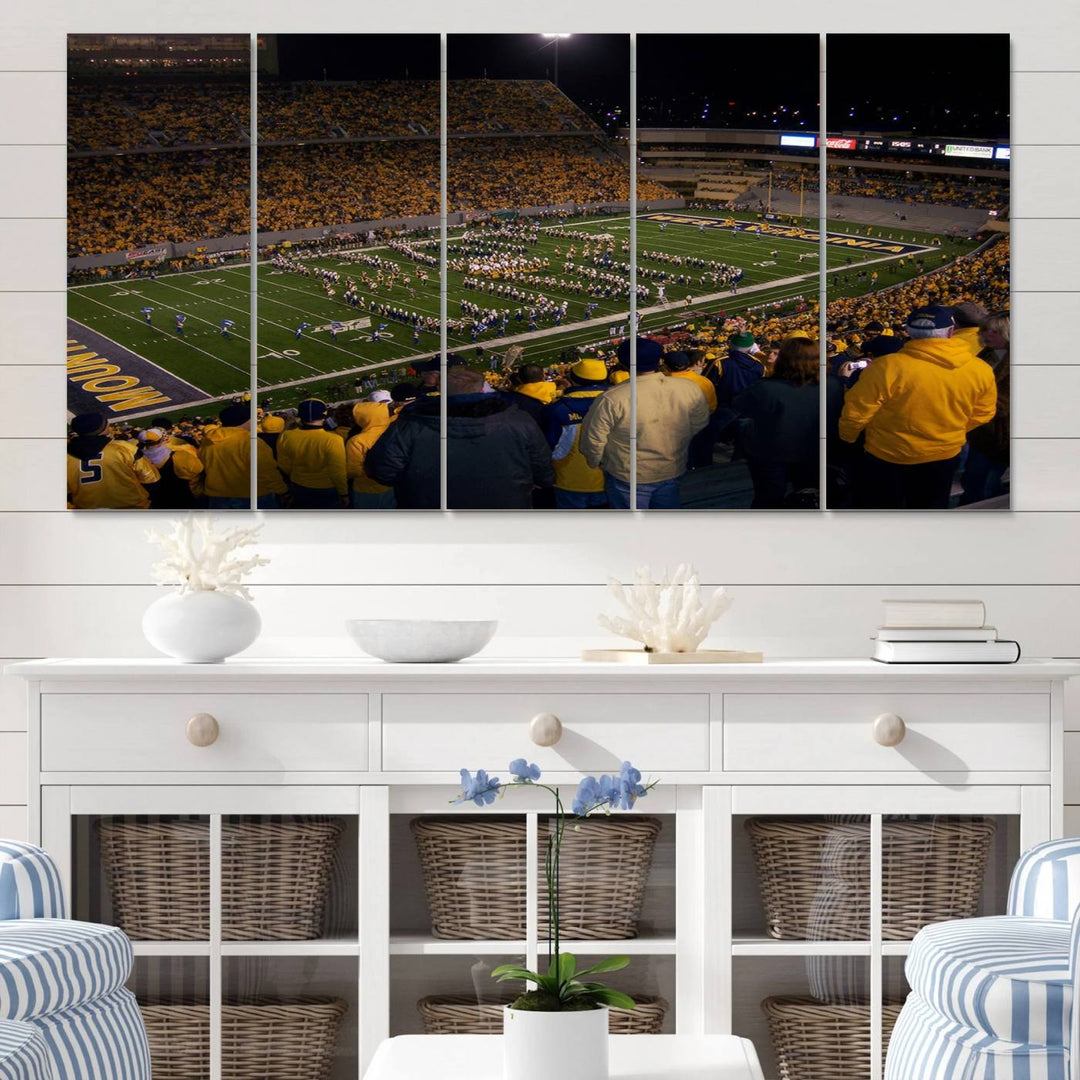 West Virginia Uni Mountaineers Football Canvas Wall Art Print.