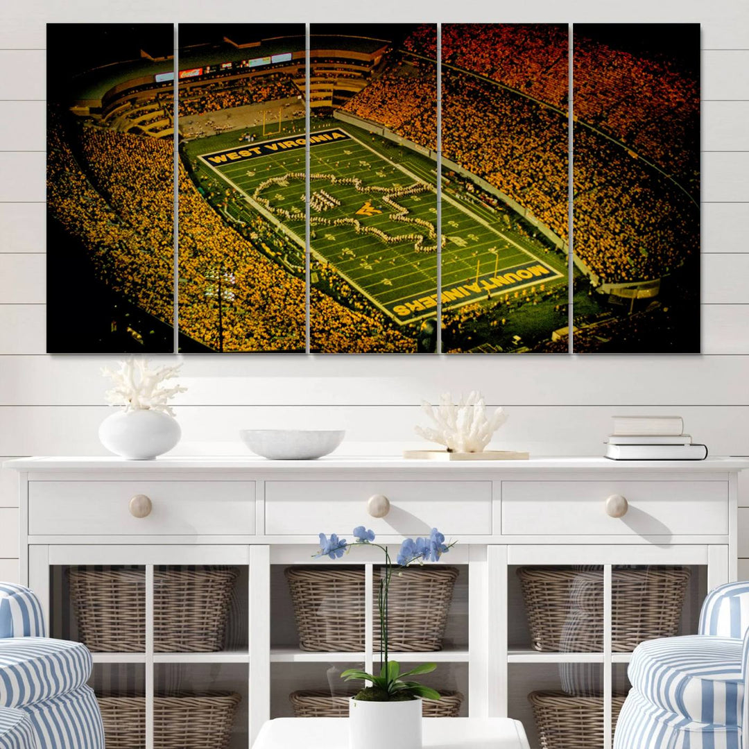 West Virginia University Mountaineers Football Team Print - Milan Puskar Stadium Canvas Print Wall Art, Morgantown City Print