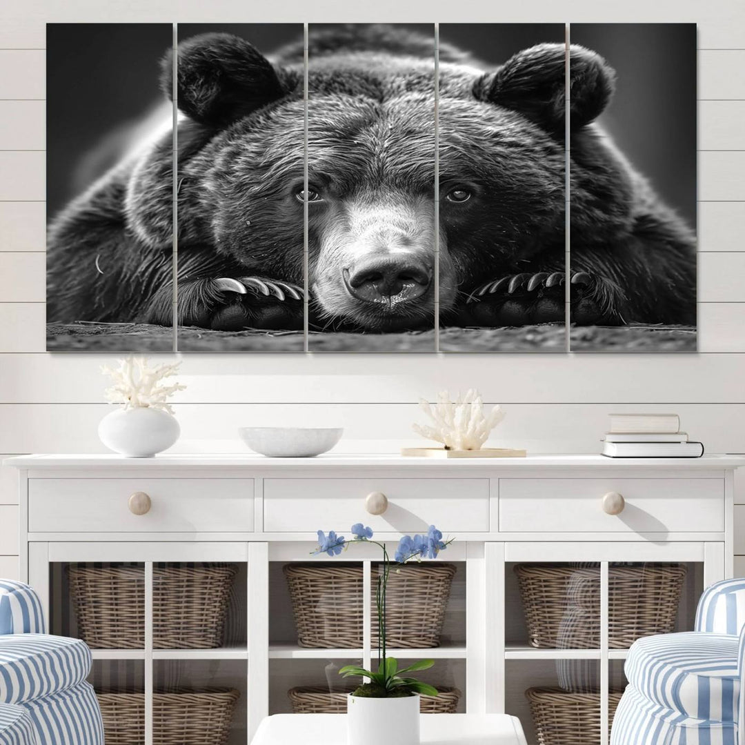 Resting Grizzly Bear Canvas Print | Ready to Hang Wall Art | Rustic Cabin & Farmhouse Decor | Wildlife Art