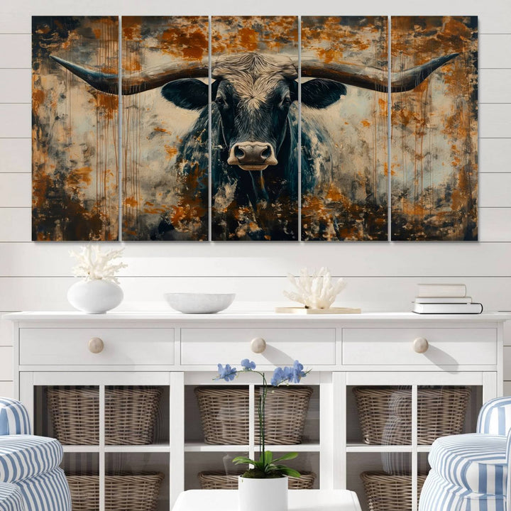 Abstract Longhorn Bull Wall Art | Rustic Western Wall Decor | Framed and Ready to Hang | Ideal for Farmhouse, Lodge, and Barn Decor