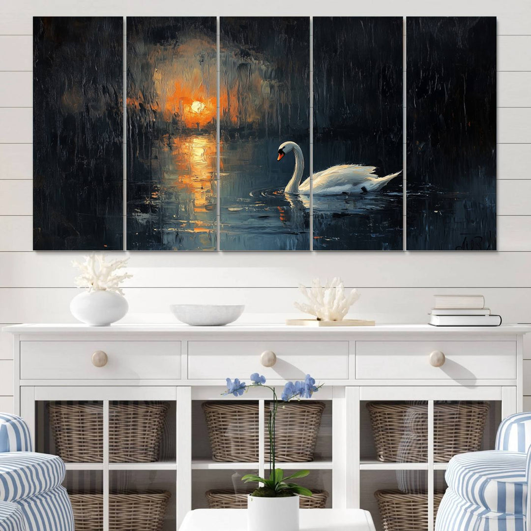 Abstract Swan on Water Wall Art Canvas Print - Elegant Nature Scene for Modern Home Decor