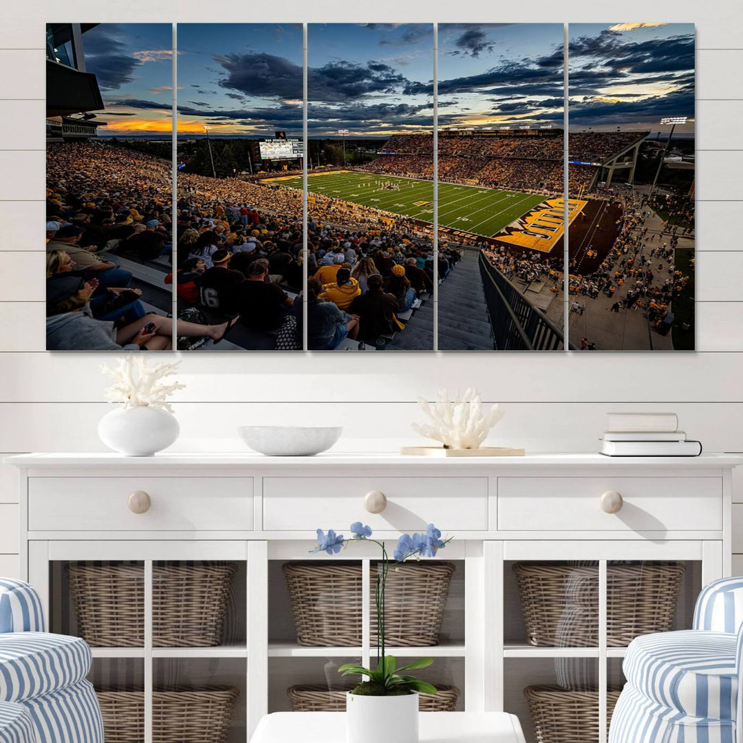 Cowboy Football War Memorial Stadium Wall Art | Ready to Hang Canvas Print of College Football Stadium at Sunset | Perfect for Sports Fans and Football Enthusiasts