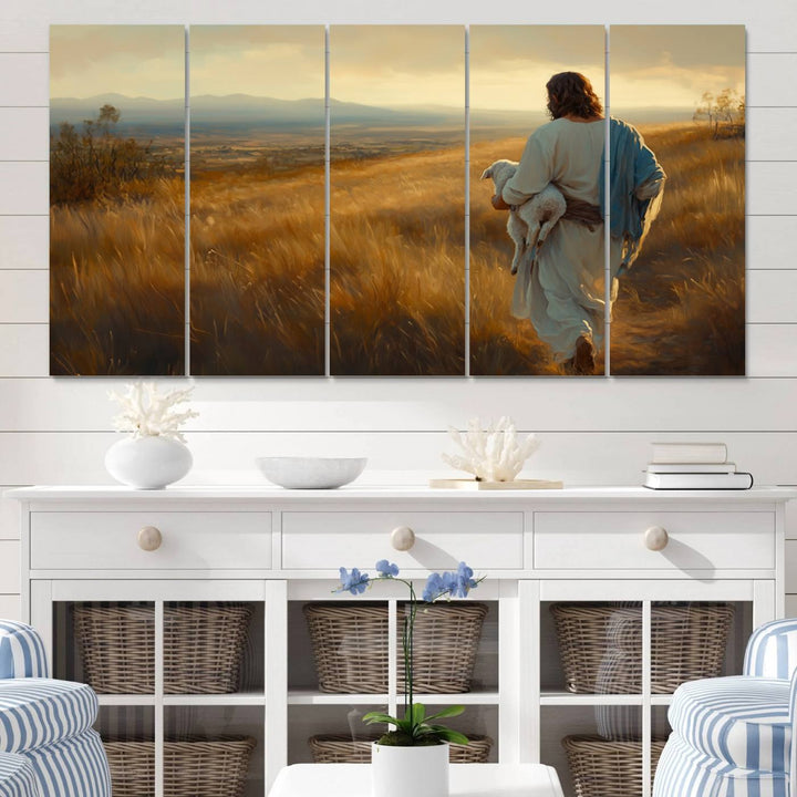 Jesus the Good Shepherd Wall Art Canvas Print - Inspirational Christian Religious Print for Prayer Room Decor