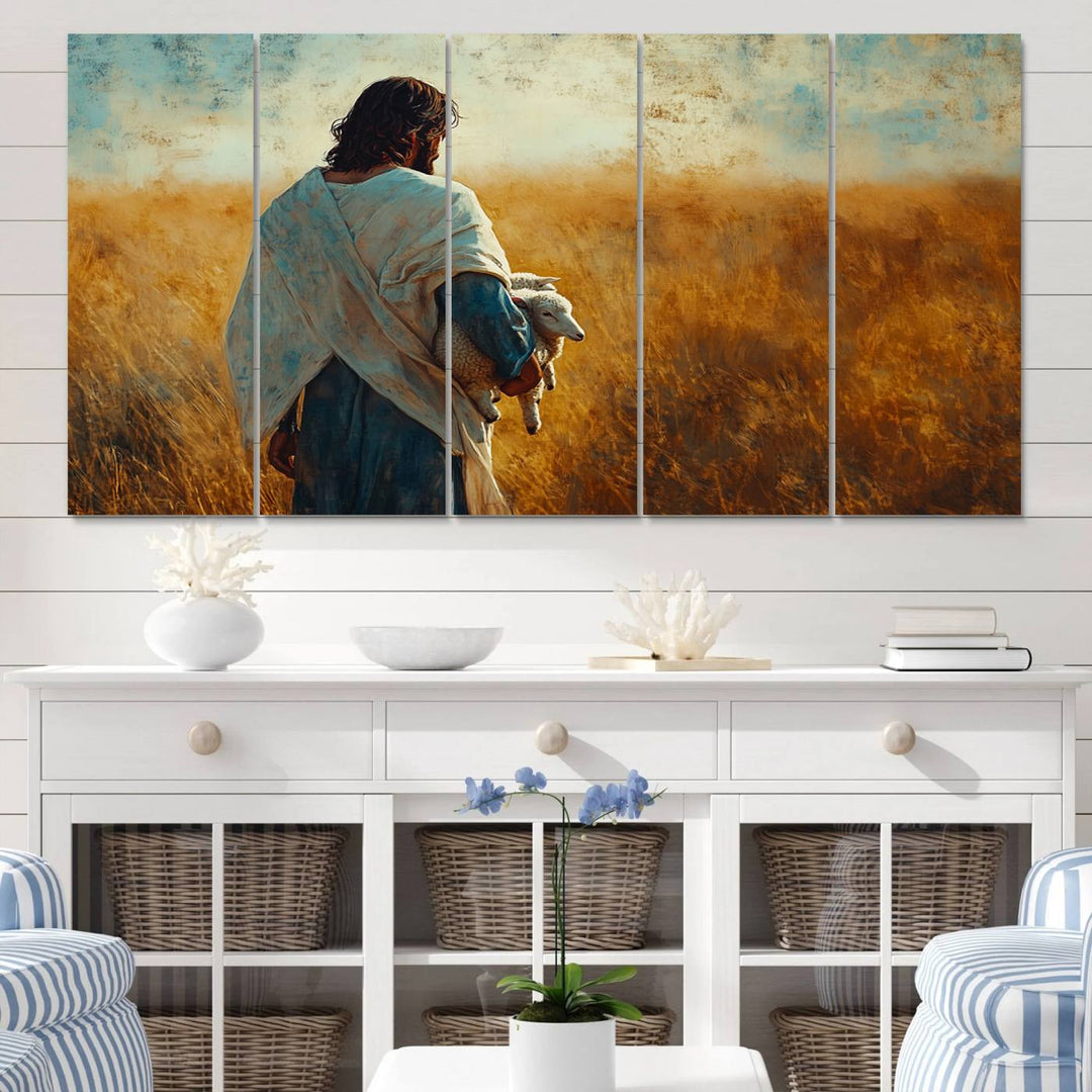 Jesus the Good Shepherd Wall Art Canvas Print - Inspirational Christian Religious Print for Prayer Room Decor