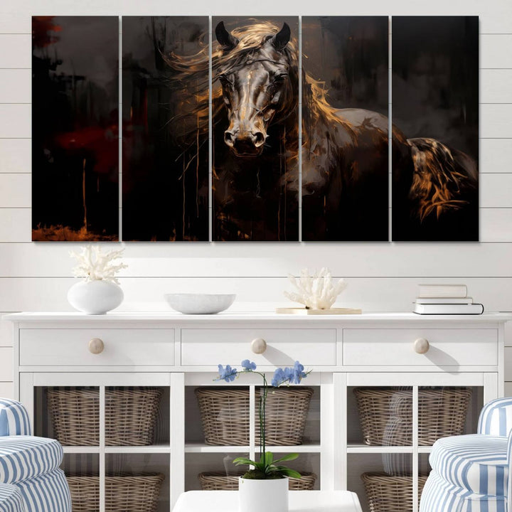 Abstract Black Horse Canvas Print | Abstract Equine Wall Art | Western Decor Print | Horse Lover Gift | Farmhouse & Cabin Wall Art