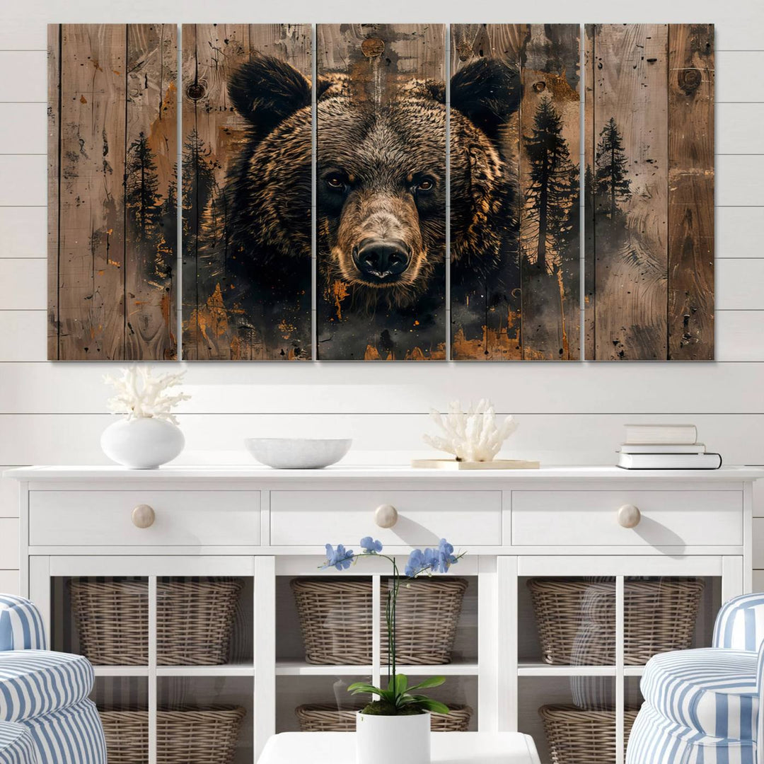 Rustic Bear Wall Art | Triptych Canvas Print | Rustic Cabin Wall Decor | Forest-Inspired Animal Art | Perfect for Farmhouse or Woodland Print