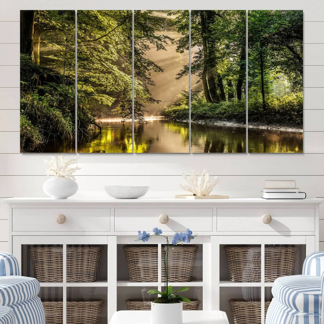 Forest River Landscape Wall Art | Ready to Hang Canvas Print | Perfect for Farmhouse Wall Decor, Cabin Wall Art, Nature-Inspired Home Décor