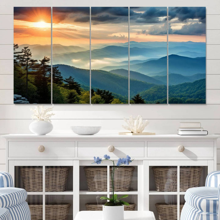 Sunrise Over Mountain Range Wall Art | Canvas Print Ready to Hang | Perfect for Farmhouse Wall Decor, Cabin Wall Art, Nature-Inspired Home