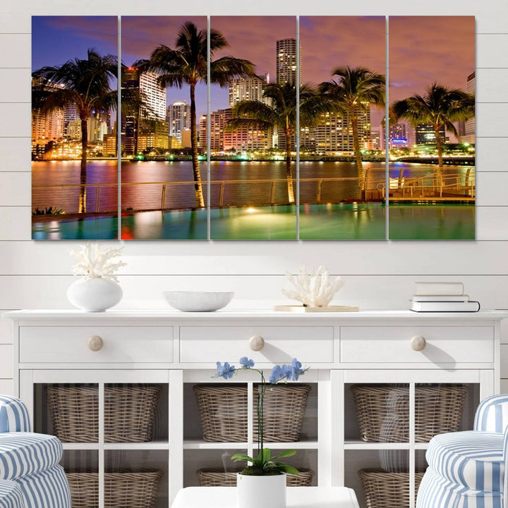 Wall Art MIAMI Canvas Print Miami Skyline with Palms