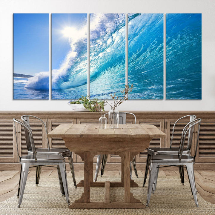 Blue Big Wave Surfing Ocean Canvas Wall Art Artwork Print , Surf Wall Art, Sea Wall Art