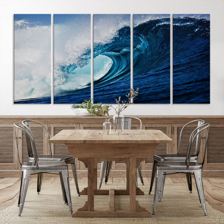 Ocean Wave at Sunset Canvas Art, Large Wall Print of Vibrant Water Waves, Coastal Art for Living Room and Dining Room Decor