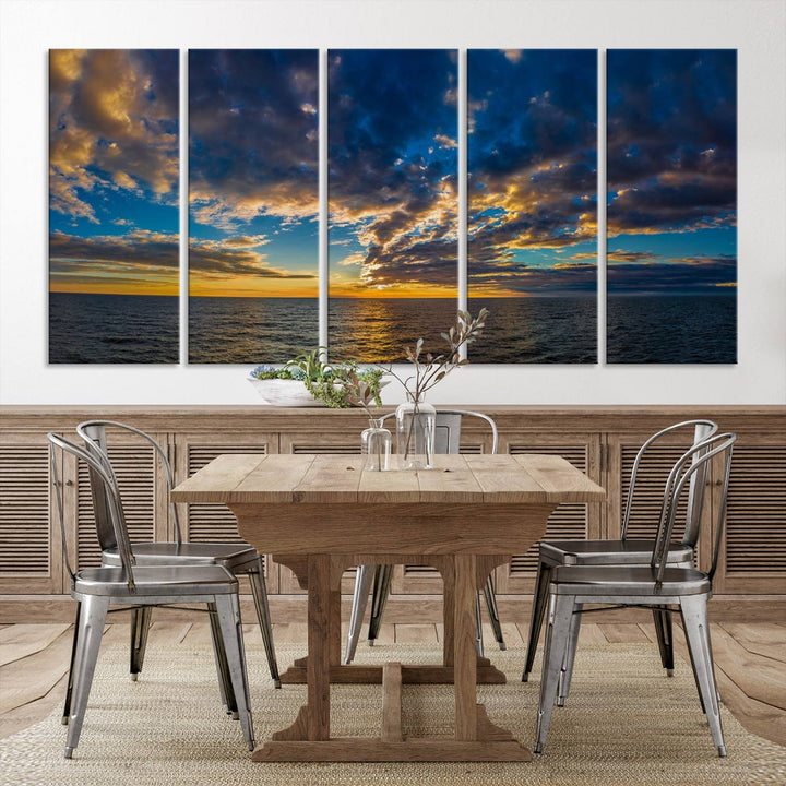 Dramatic Ocean Sunset Canvas Art, Panoramic Seascape Wall Art, Giclee Canvas Print with Canon Quality for Coastal Decor