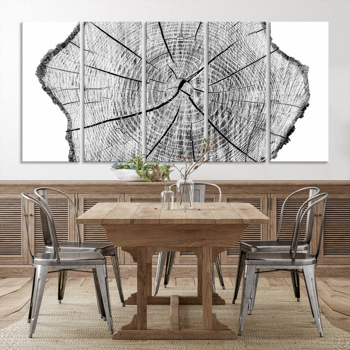 Black and white tree ring art print.