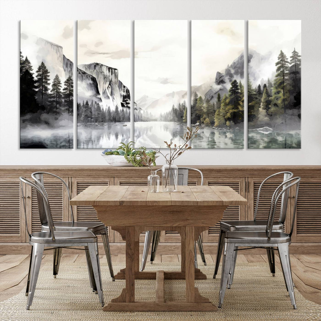 The Yosemite Valley Wall Art Canvas Print, a framed nature décor, is beautifully displayed.