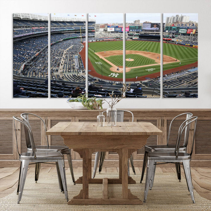 Aerial view of Yankee Stadium filled with fans, showcased on a New York Yankees Stadium Wall Art Canvas Print.