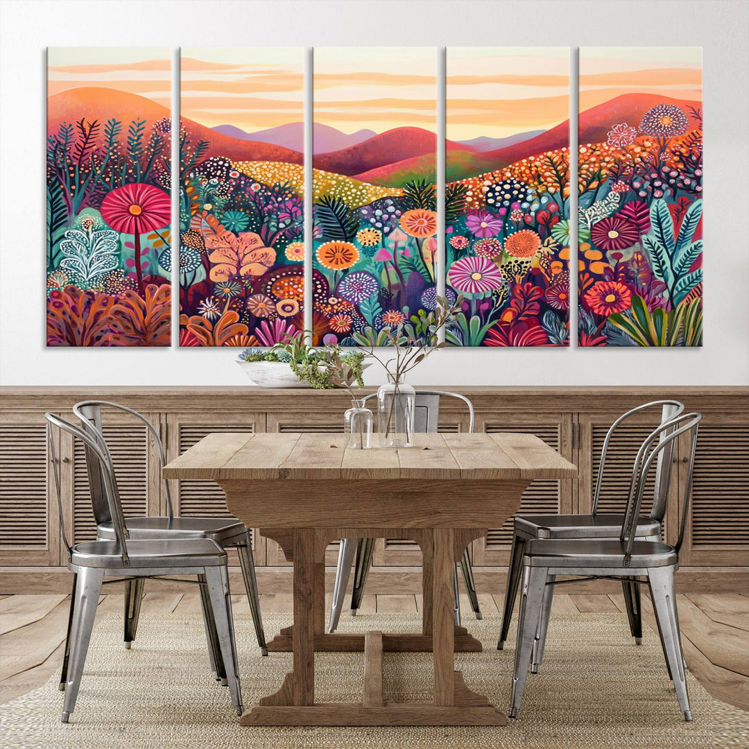 Yayoi Kusama 1986 Wall Art Print—a vibrant, Wabi Sabi abstract landscape that enhances tranquility.