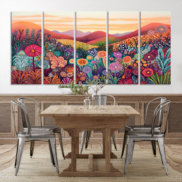 Yayoi Kusama 1986 Wall Art Print—a vibrant, Wabi Sabi abstract landscape that enhances tranquility.