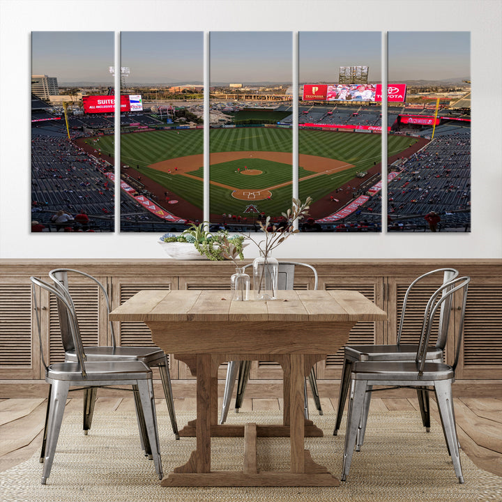 Aerial view of Angel Stadium, perfect as gallery-quality wall art - Los Angeles Angels Canvas Print.