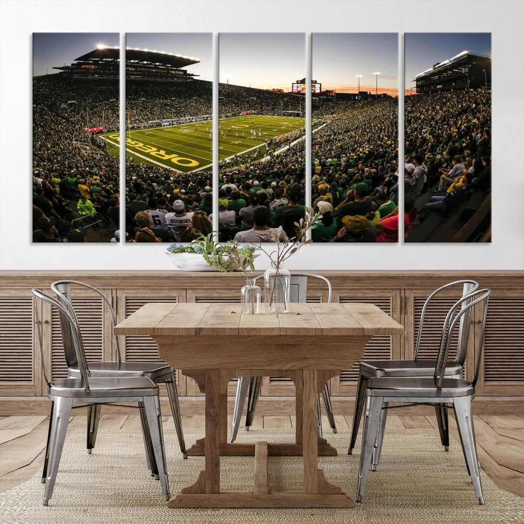 Autzen Stadium Evening Game Triple Canvas Wall Art - Oregon Ducks Football Match