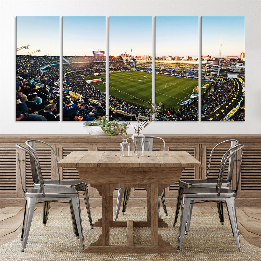 The wall art canvas print vividly captures the dynamic soccer culture at Bombonera Stadium with its vibrant depiction.