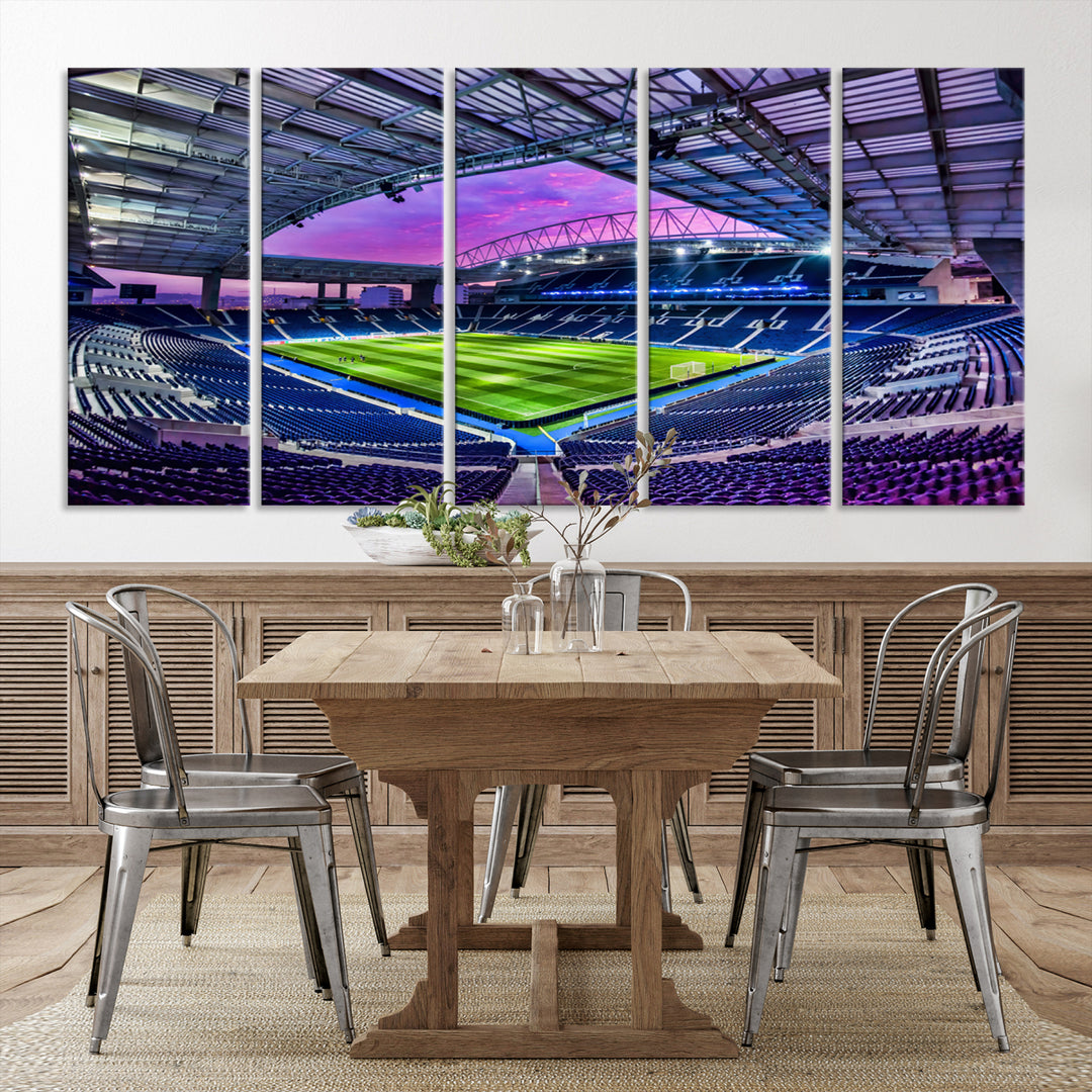 The FC Porto Soccer Team Dragon Stadium Wall Art Canvas Print decorates the room.