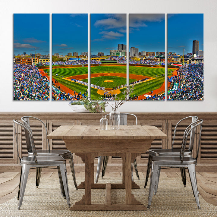 Wrigley Field Chicago Cubs Panoramic 3-Piece Canvas Wall Art - Iconic Baseball Stadium Print for Sports Lovers - Ready to Hang