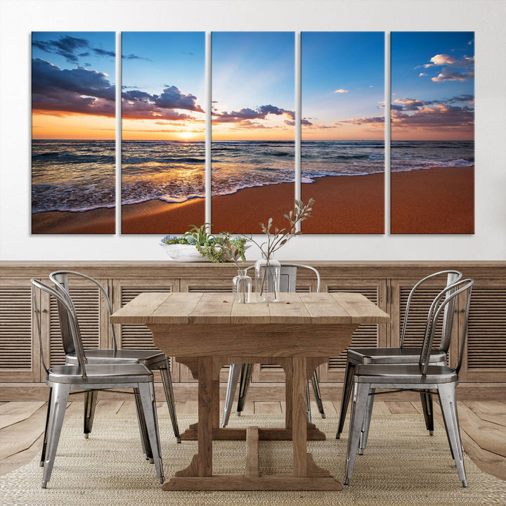 Golden Hour Beach Sunset Wall Art | Canvas Print | Ready to Hang | Coastal Wall Art for Living Room