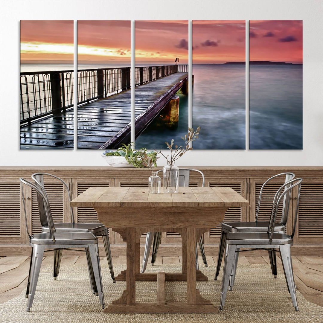 Serene Pier at Sunset Wall Art | Canvas Print | Ready to Hang | Coastal Decor for Living Room