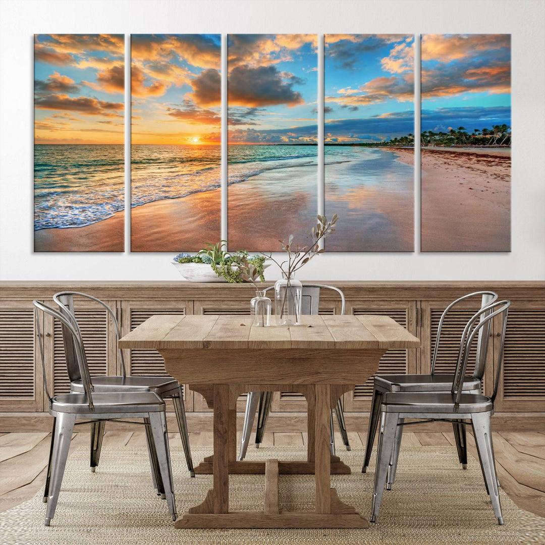 Serene Beach Sunset Wall Art | Coastal Ocean Canvas Print | Ready to Hang Tropical Decor for Home or Office