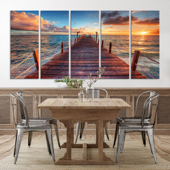 Vibrant Beach Sunset Wall Art | Coastal Ocean Canvas Print | Ready to Hang Tropical Decor for Living Room or Office