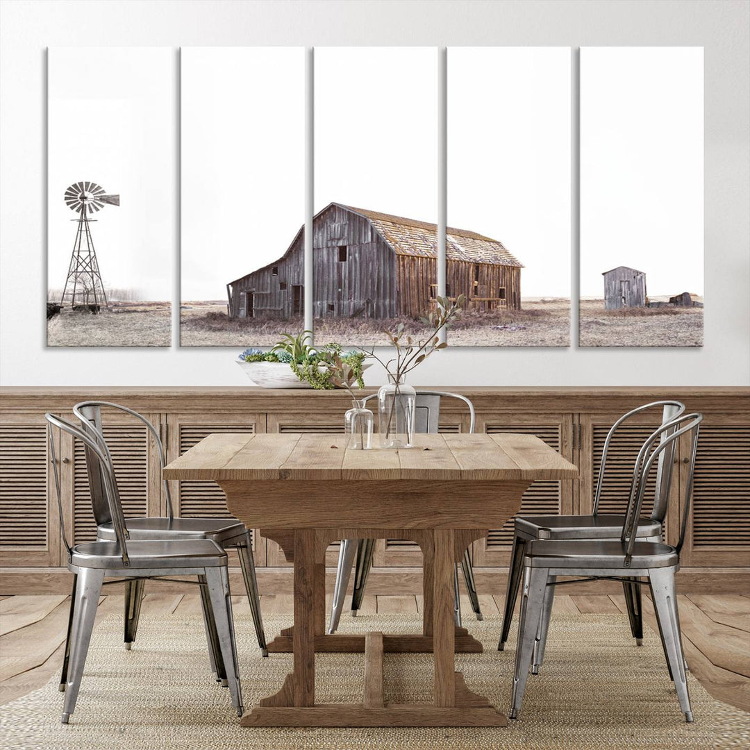 The Set of 3 Rustic Farmhouse Wall Art Prints features a barn, wheat field, and landscape.