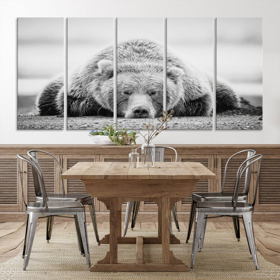 Resting Grizzly Bear wall art displayed in a modern room.