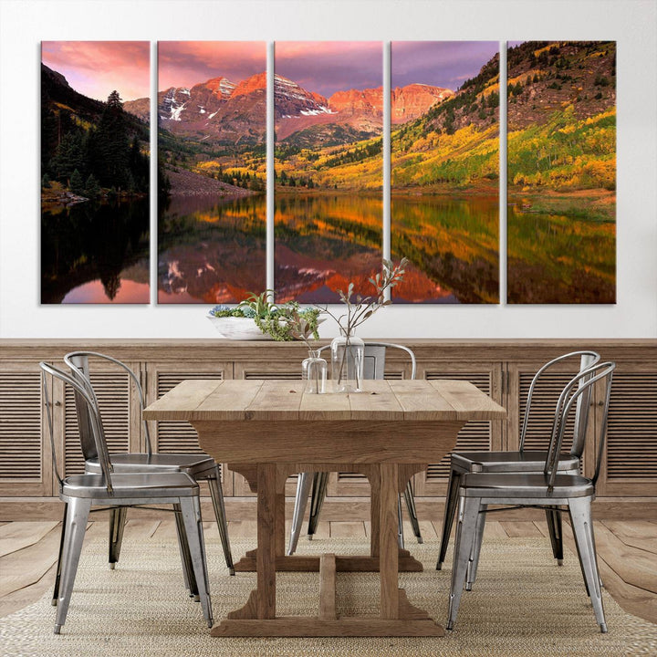 The Colorado Rockies Mountain Sunset Wall Art is a scenic nature canvas, ready to hang.
