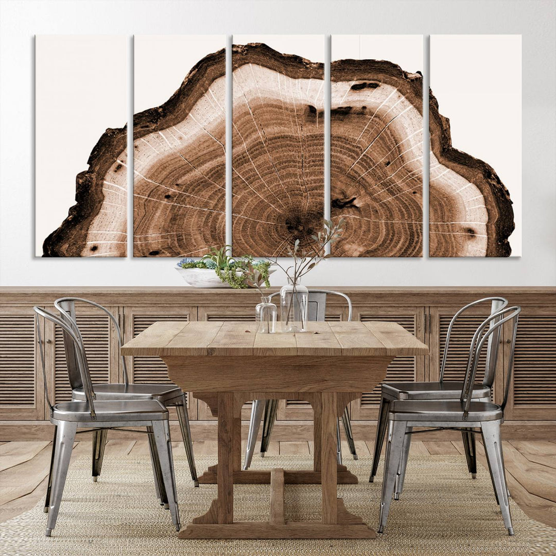 Rustic Wood Rings Wall Art | Nature-Inspired Tree Ring Canvas Print | Ready to Hang and Framed for Farmhouse Wall Decor