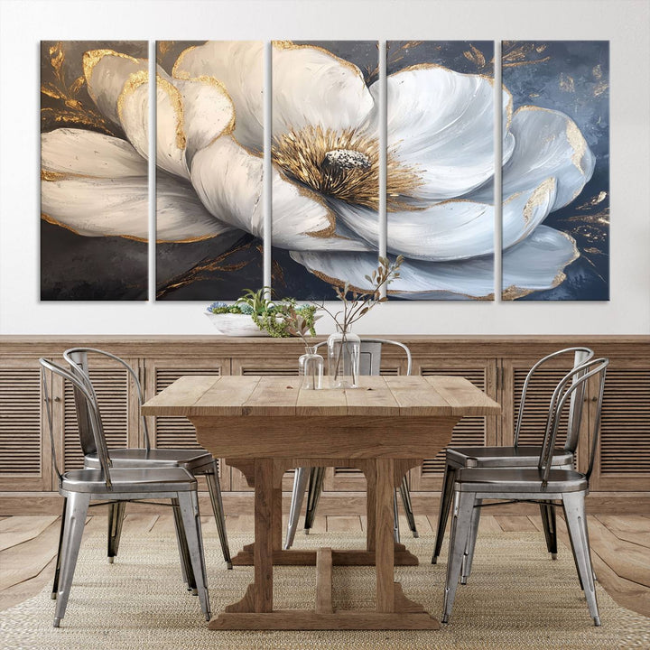 White Magnolia Flower Wall Art | Canvas Print | Abstract Floral Wall Decor | Elegant Bloom Artwork | Framed for Living Room or Bedroom