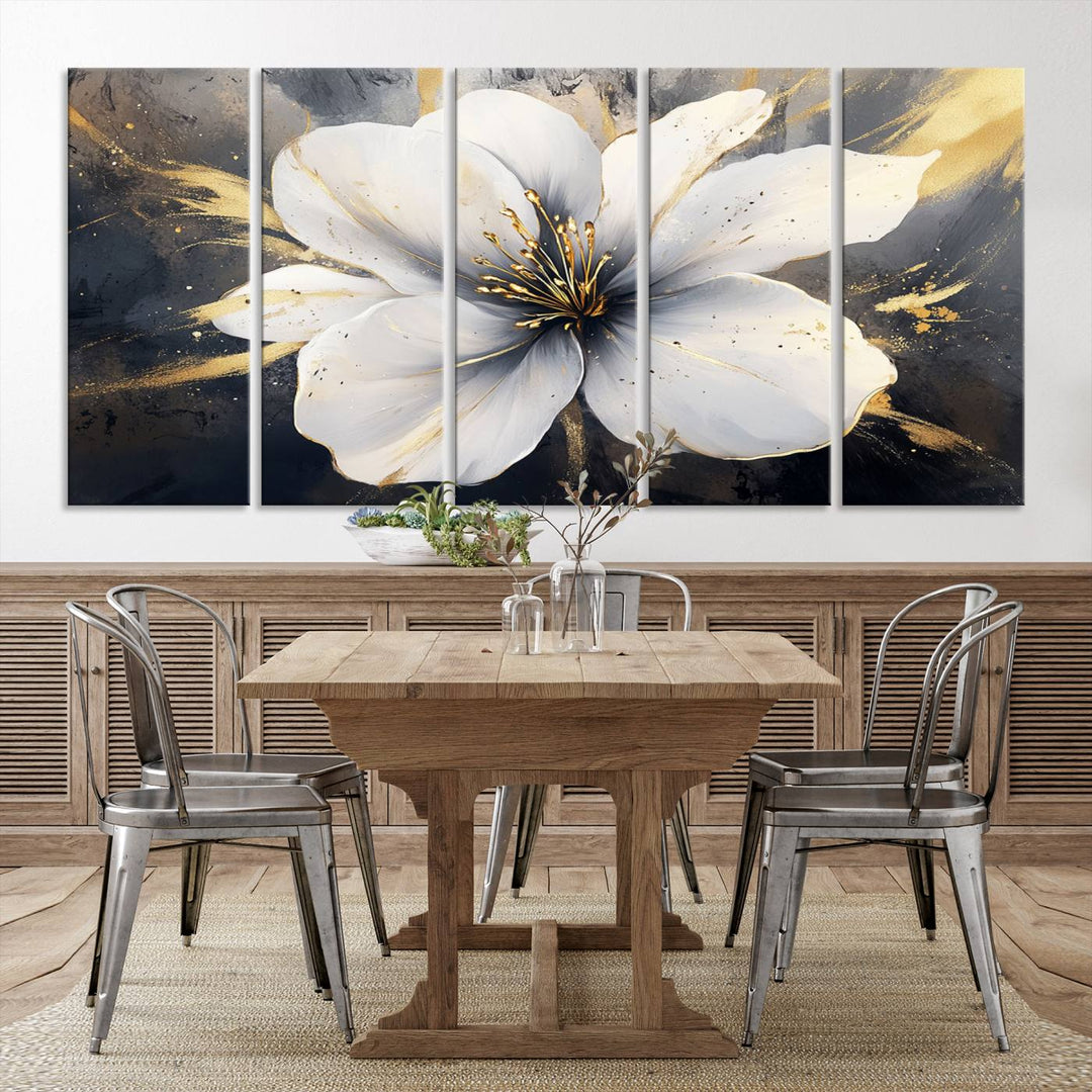 White Flower Wall Art | Canvas Print | Ready to Hang | Abstract Floral Wall Decor | Elegant Bloom Artwork | Framed for Living Room or Bedroom