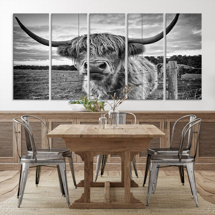 Scottish Highland Cow Wall Art Canvas Print | Ready to Hang and Framed | Rustic Farmhouse Decor